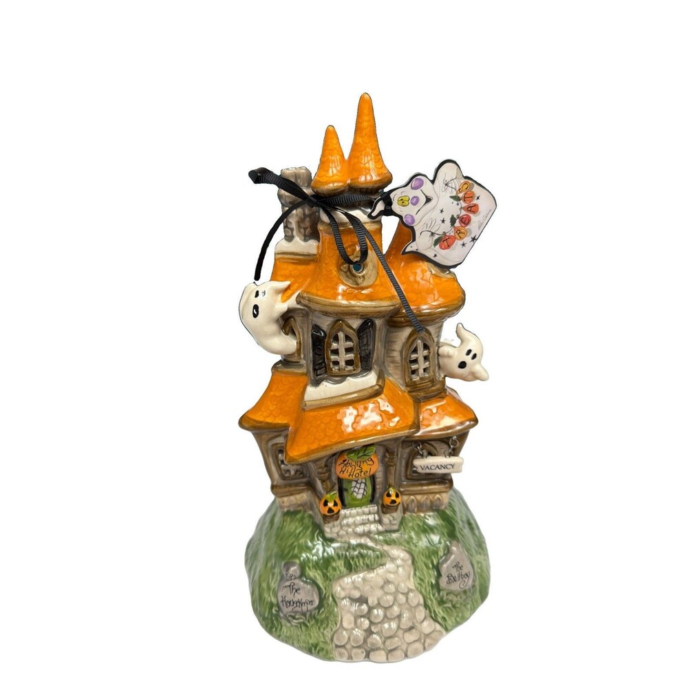 Blue Sky Clayworks Goldminc Halloween Howling Hills Hotel Tea Light House 10.5”